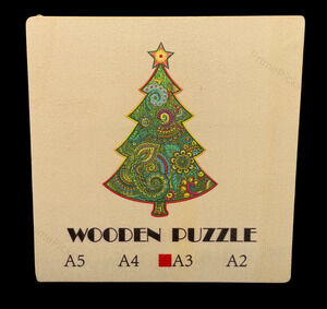 Wooden Christmas Tree Puzzle A3 Size 🎄 Colorful Pattern Pieces Gift Box Set 🎁